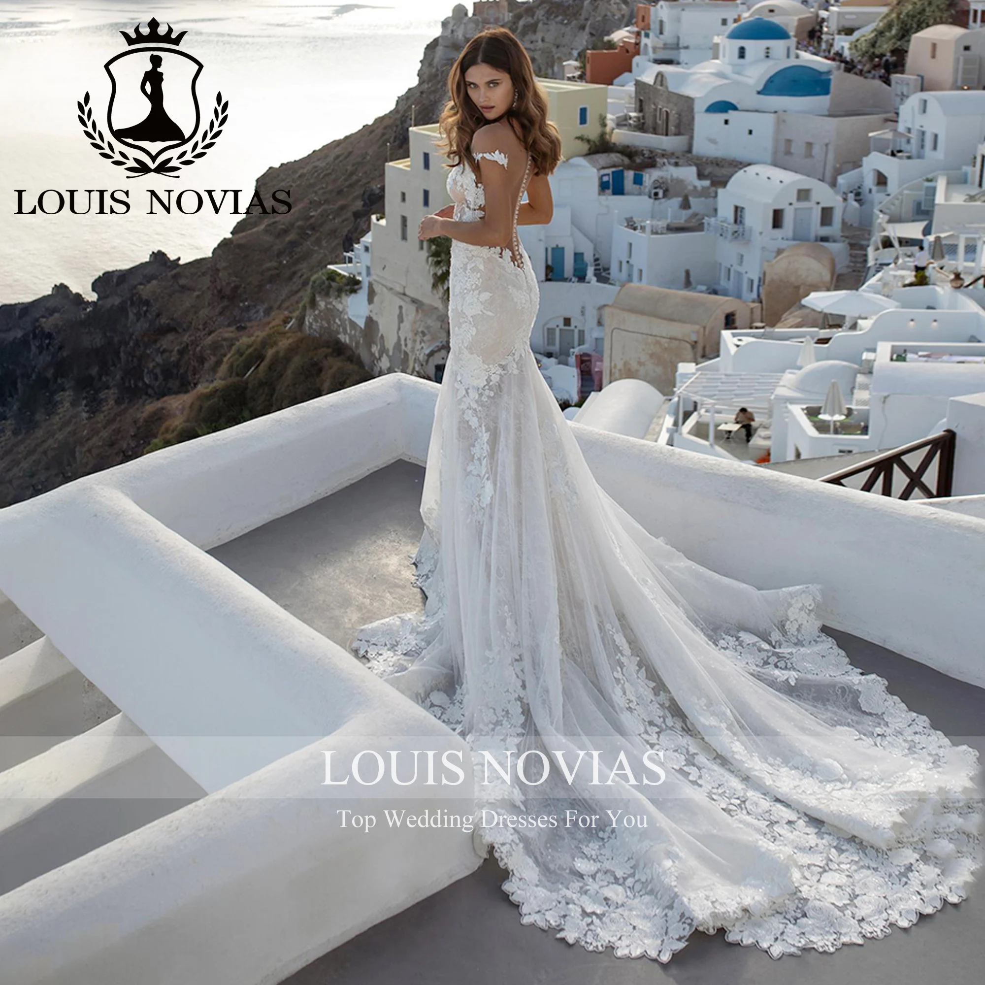 LOUIS NOVIAS Mermaid Wedding Dress Off the Shoulder Sexy Sweetheart Button Tulle Champagne Trumpet Wedding Gown Vestido De Novia