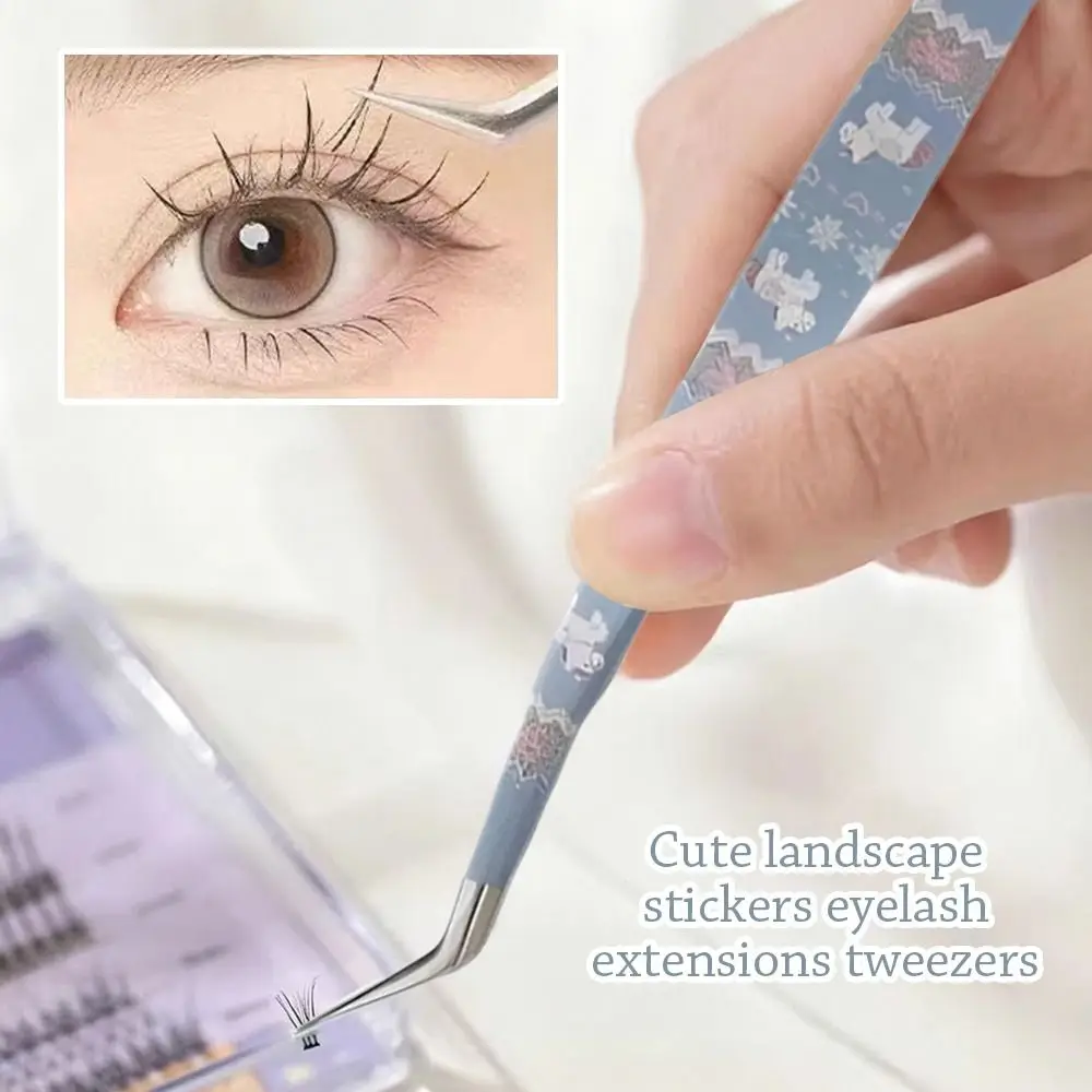 Stainless Steel Curved Stickers Tweezers High Precision Cartoon False Eyelash Tweezers Anti-static Eyelash Curler