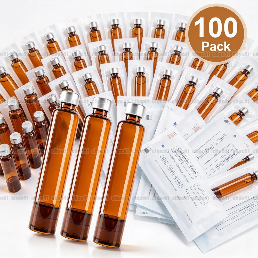 10-100Pcs UV‑Blocking Long Tubular Amber Glass Cartridge, 3ml Single Sterile Pack Medical‑Grade Glass Vial Medical Aesthetics