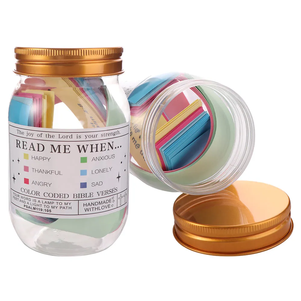 Creative Bible Verse Jar Emotions Feelings Bible Notes Color Coded Gratitude Jar Colorful Cards with Lid Read Me When Bottle