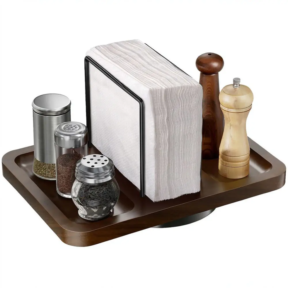 Rotating Spice Rack Kitchen Organizer Carbon Steel Tabletop Storage Tray For Condiment Jar Tissue Remote Control Holder