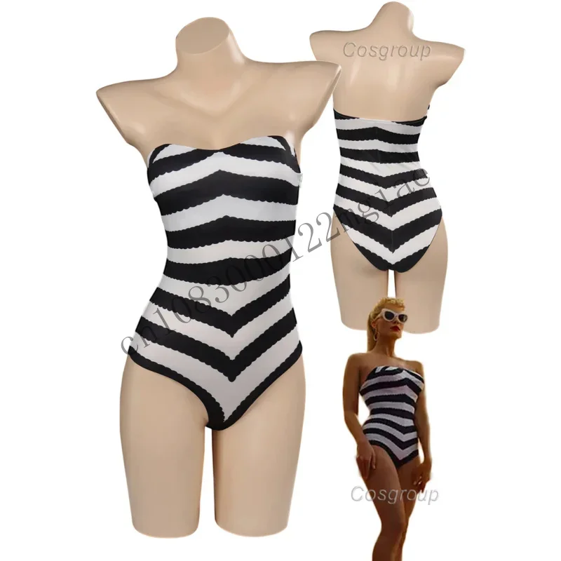 Margot Cosplay Sexy Black White Stripped Swimsuit Summer Women Costume 2024 Movie Barbei Fantasia Halloween Beach Party D CMM221