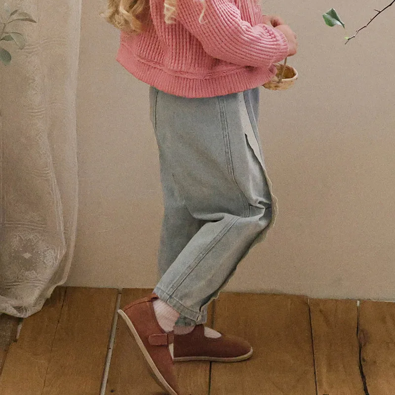 

2025 Autumn New Korean Children and Girls Lace Casual Straight Jeans Baby Fashion All-match