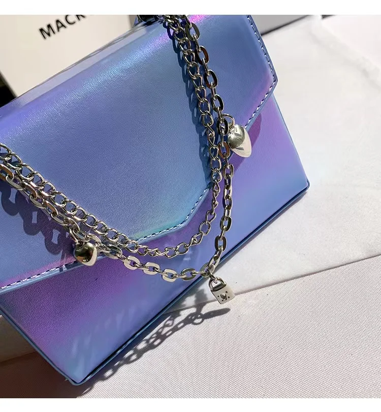 Summer Gradient Color Metal Chain Square Bag Textured Leather Women Fashion Handbag Lady Purse Female Shoulder Messenger Bag