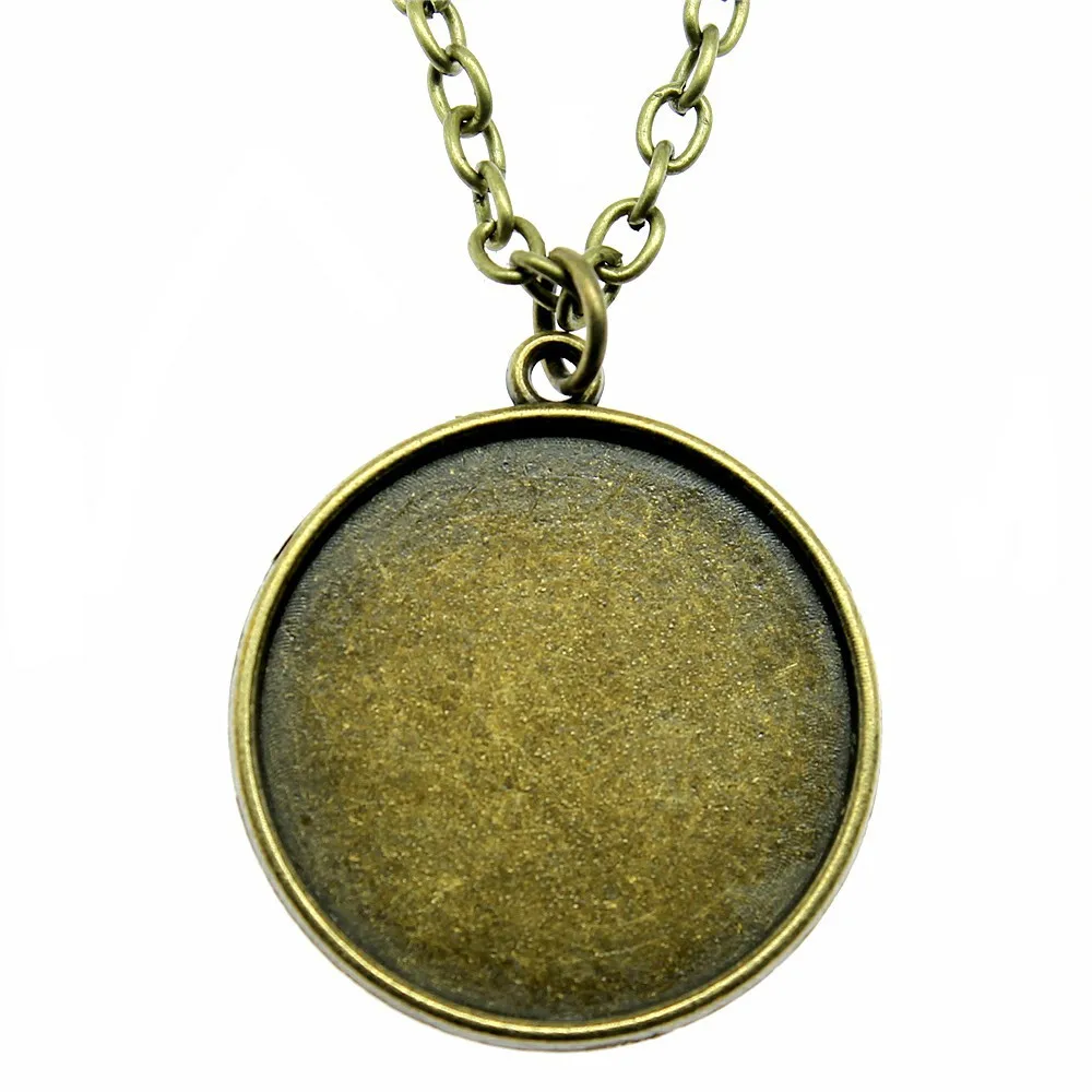 Antique Bronze Color 25mm Inner Size Round Classic Style One Sided Cameo Cabochon Pendant Necklace Long Chain