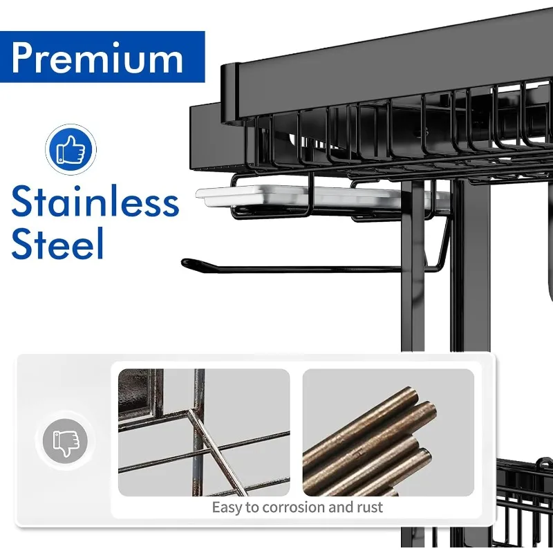 Large Over Sink Dish Rack: Full Stainless Steel Dish Drying Rack Over The Sink-Adjustable (25.6-37.6in) Width Kitchen Organizers