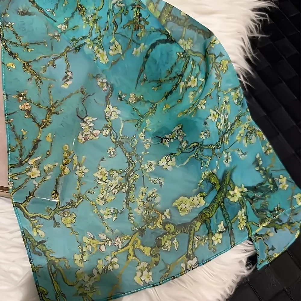 [BYSIFA] 100% Silk Chiffon Scarf Female Brand Apricot Floral Design Long Scarves Beach Shawls Fall Winter Women Neck Scarves