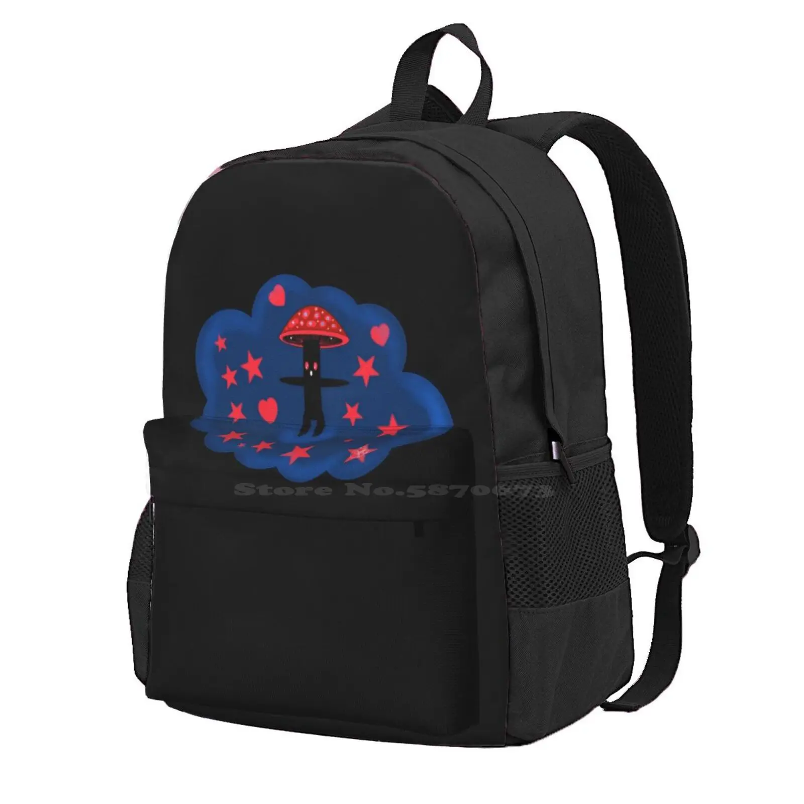 Cloudy The Happy Mushy Hot Sale Schoolbag Backpack Fashion Bags Black Red Hearts Stars Adorable Cute Alternative Original Art