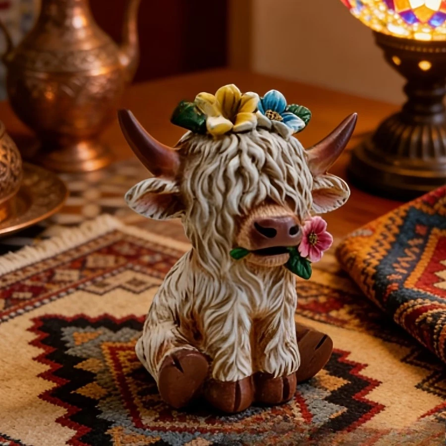 Nueva Estatua de Vaca Highland, Figura de Resina, Adorno Creativo para el Hogar, Decoración Artesanal, Regalo Perfecto para el Día de San Valentín