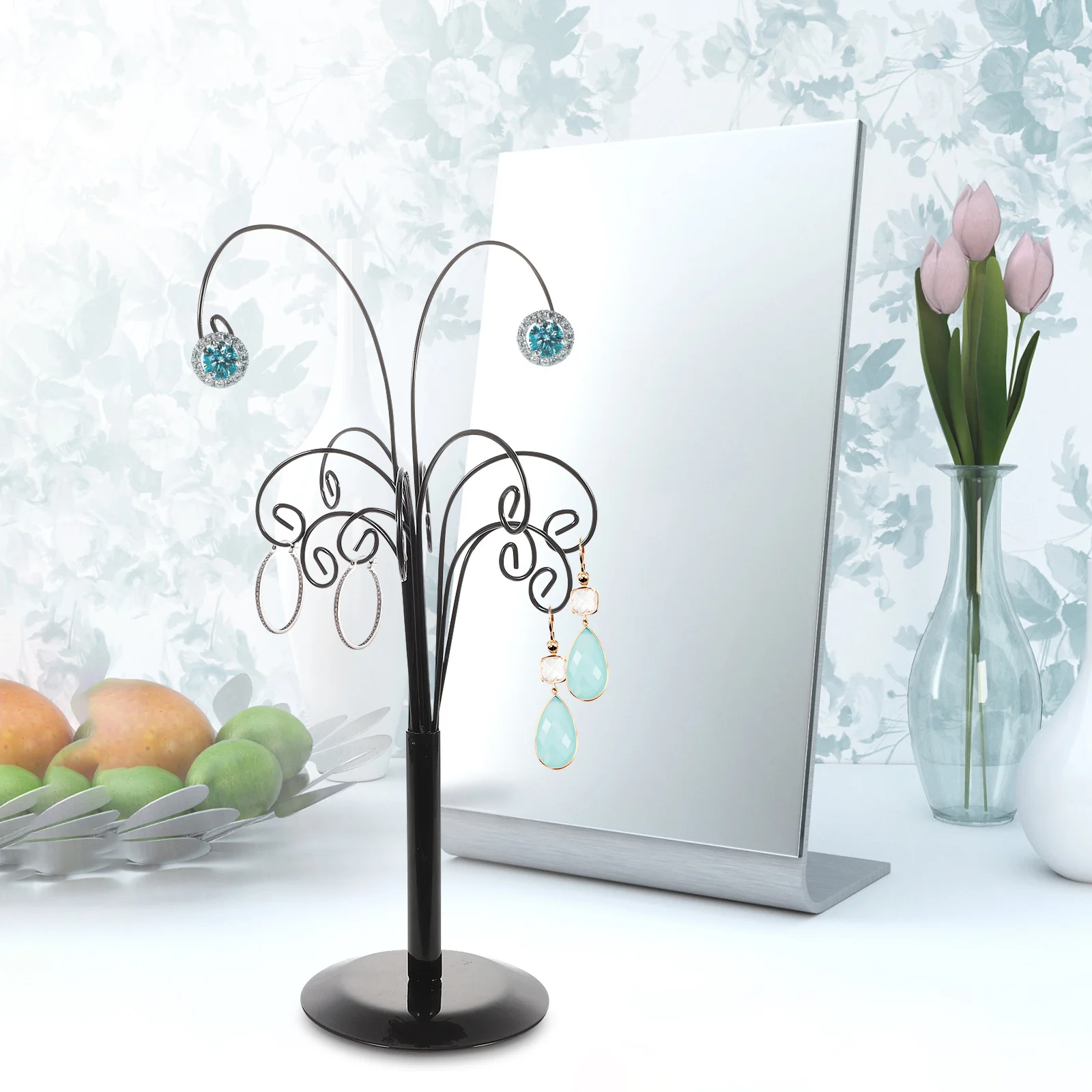 

Jewelry Display Rack Practical Stable Desktop Jewelry Holder Necklace Stand Organizer Earring Display Rack Metal