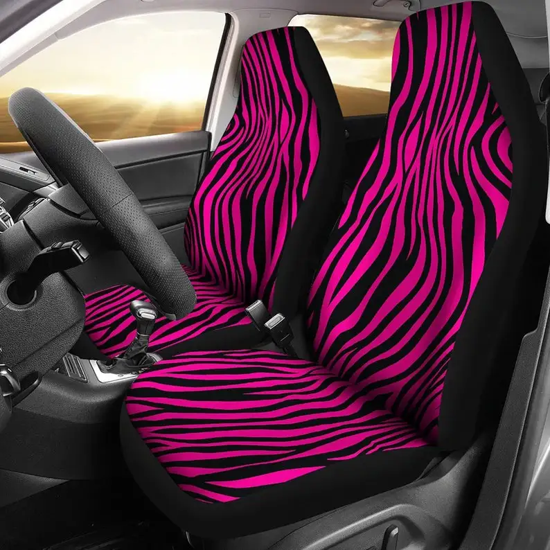 

Zebra Car Seat Covers Set Striped Animal Print Magenta Hot Pink Black Universal Fit For Bucket Seats Cars and SUVs African Safar