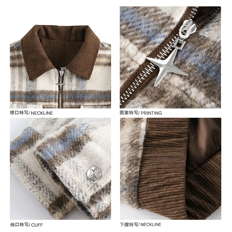 2025 Spring and Autumn New American Retro Plaid Woolen Blazer Women's Loose Korean Style Turn-Down Collar Casual Jacket Top