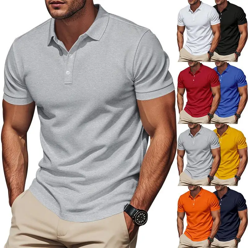 

Men's irt Sle Breathable Lapel ort Sve Qui Dry Lightweight Pure Color Loose Fit Polyester Blend Casual Top