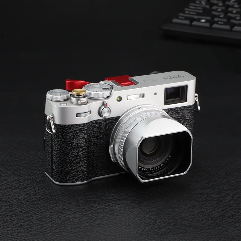 Haoge LH-X54W quadratische Gegenlichtblende aus Metall mit 49-mm-Adapterring für Fujifilm Fuji X100VI X100V Kamera, Silber – Detail 5
