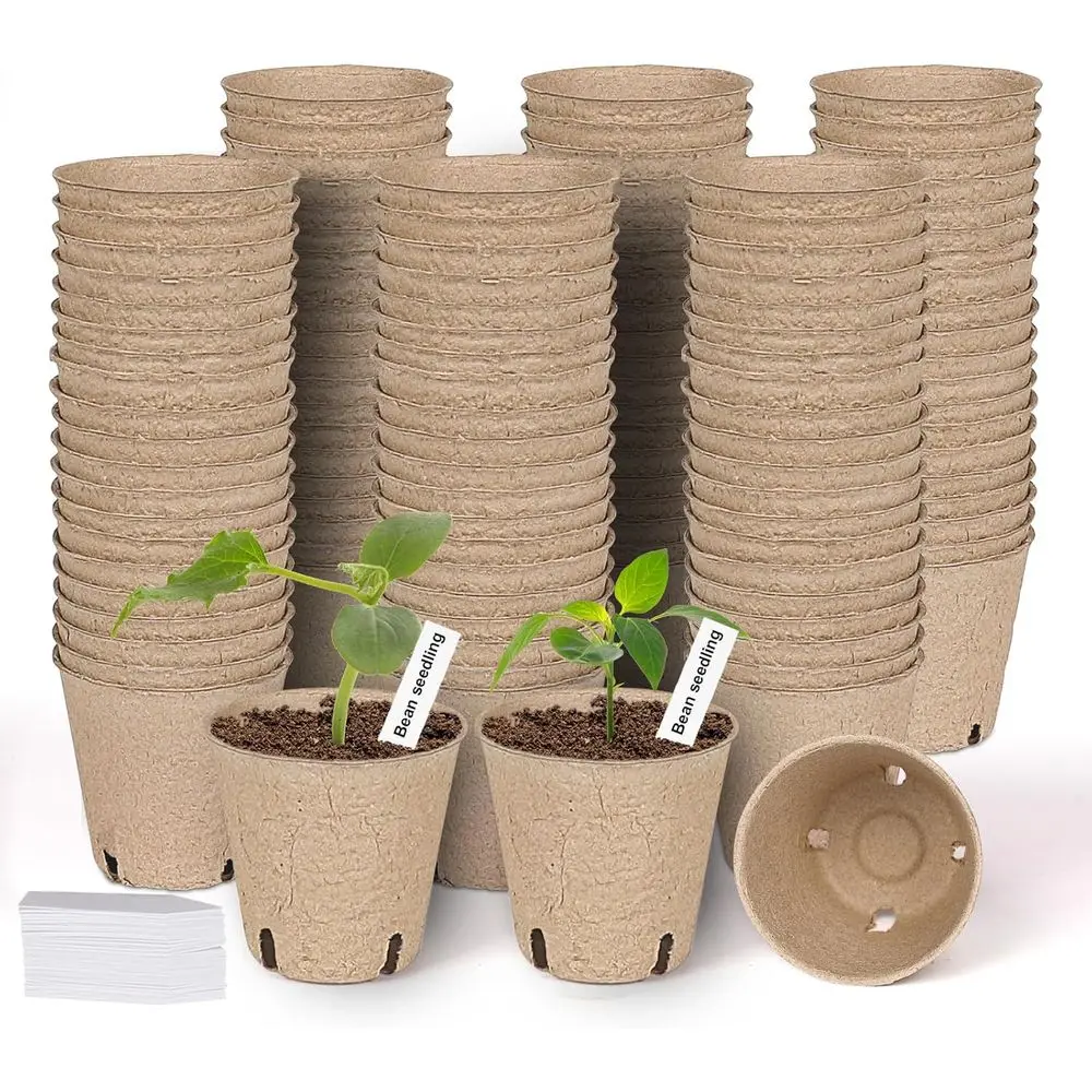 

120 биоразлагаемых торфяных горшков 3.15 с дренажем, горшков для рассады и 100 этикеток для растений