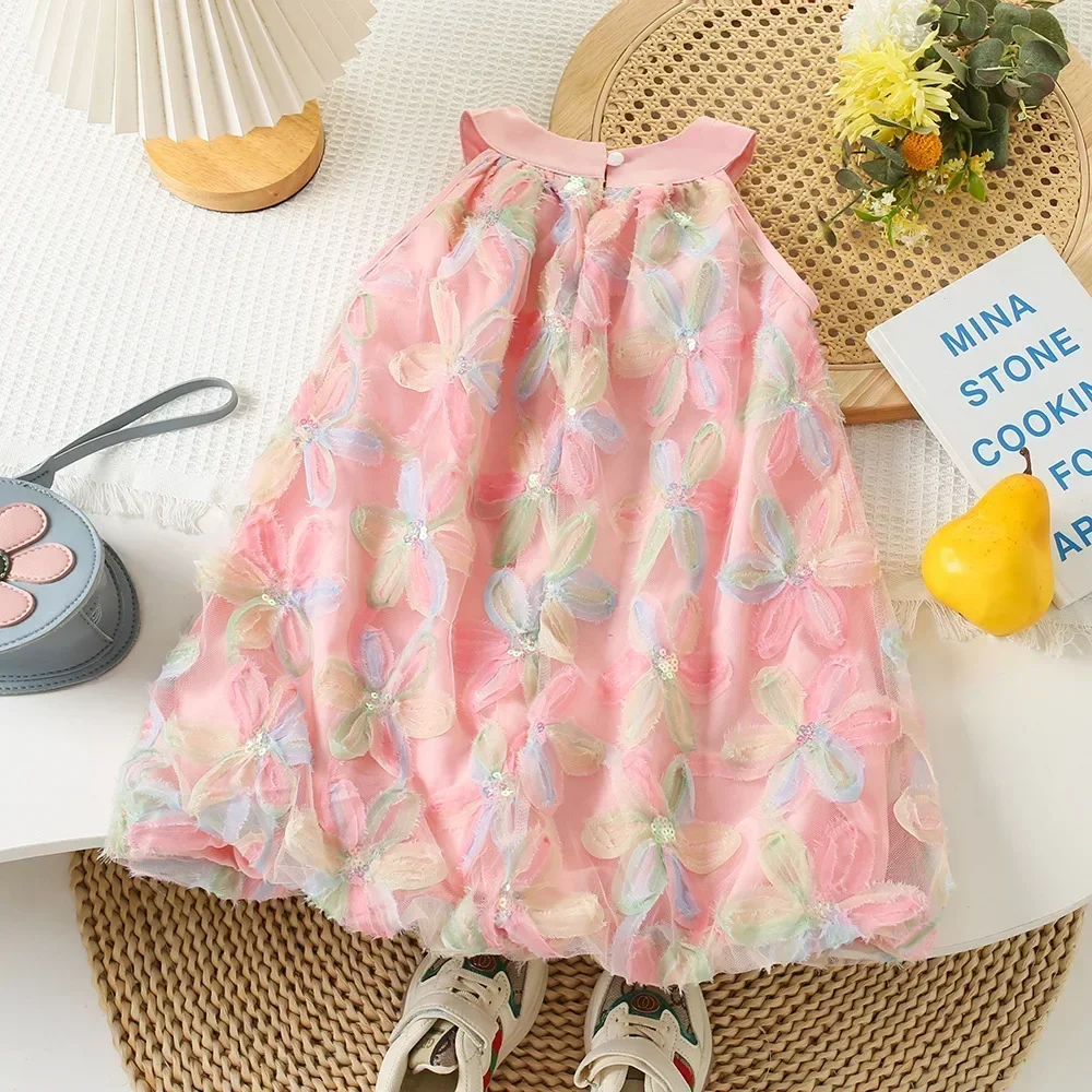 Baby Girls summer Sleeveless floral dress 2024 new children clothing Kids bowtie princess dress