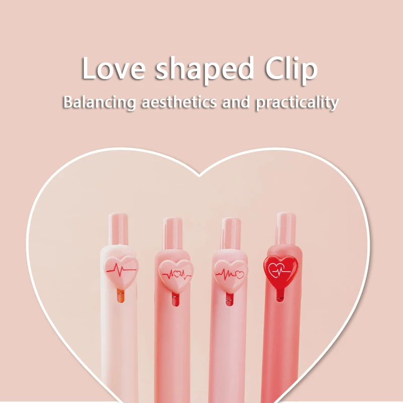 Bolígrafo de Gel retráctil Kawaii para niñas, bolígrafos bonitos de tinta negra de secado rápido, suministros de papelería para regreso a la escuela, corazón de amor, rosa, 4 piezas