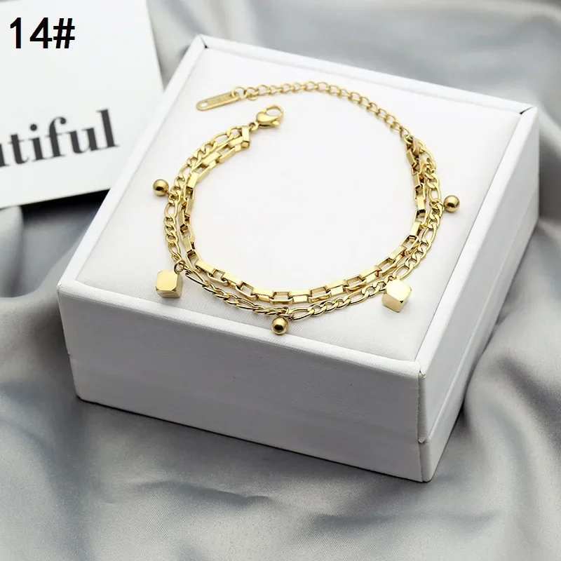 

Gold Plated Titanium Steel Geometric Round Charm Link Chain Women Bracelets & Bangles Fashion Jewelry Accessories YBR188