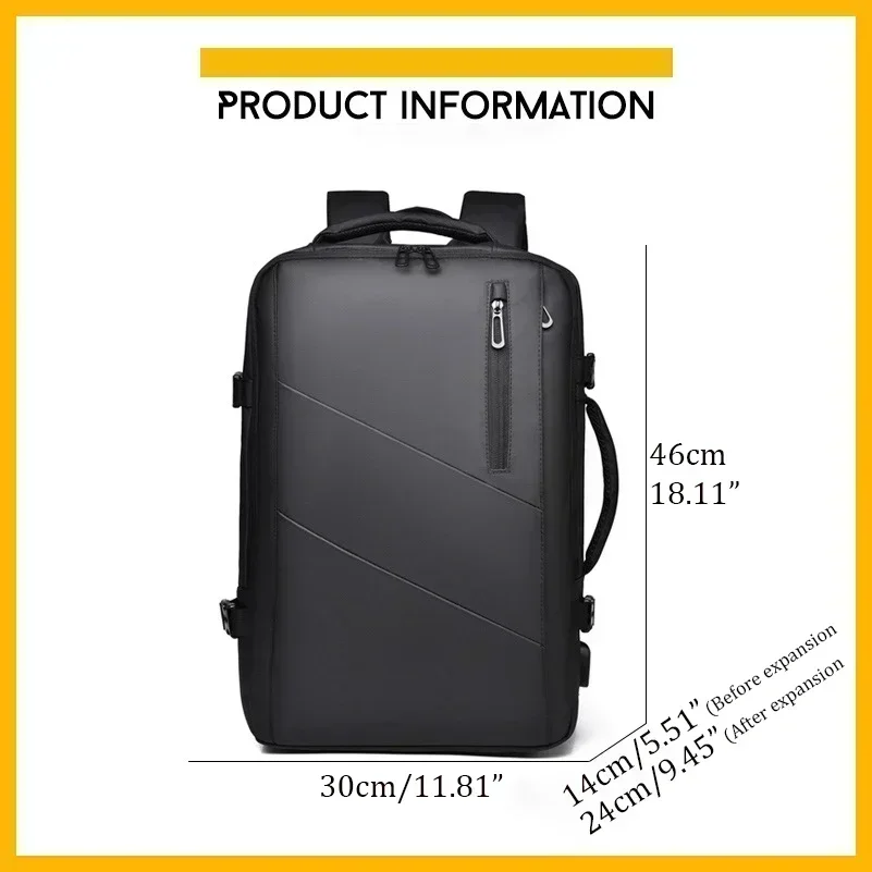 XOKY Mens Business Laptop Backpack Large Capacity Expandable Backpack Waterproof USB Travel backpacks men camping Mochaila