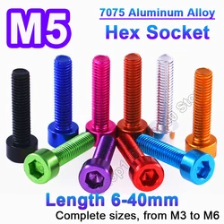 1-10pcs din912 aluminum cap head screw M5*6/8/10/12/15/20/25/30mm colourful aluminum hex socket screw cylindrical allen bolt