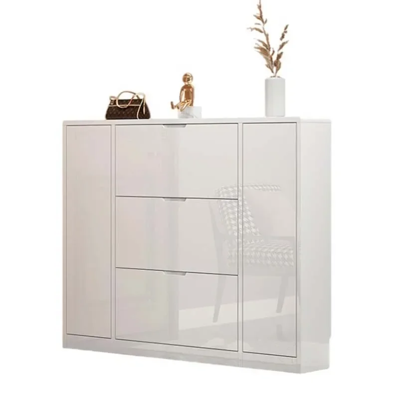 تصميم خزانة خذاء بيضاء مقاومة للماء، رف أحذية خشبي حديث جميل، نطاق عرض فاخر، أثاث منزلي #6