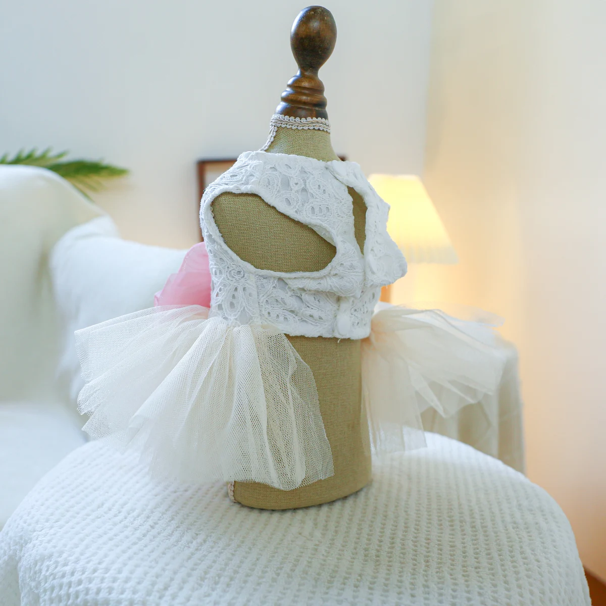 Little Sweetheart Wedding Pet Harness Dress, Lace Bow Tutu Skirt, for Small Dogs & Cats, Bridal Party Outfit - view 2