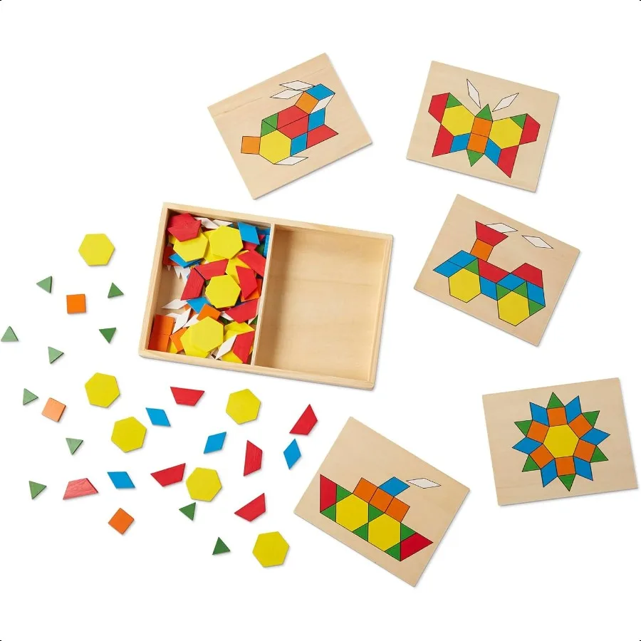 Melissa Doug – blocs et planches à motifs, jouet classique en bois avec 120 formes en bois massif et 5 panneaux double face multicolores STEA