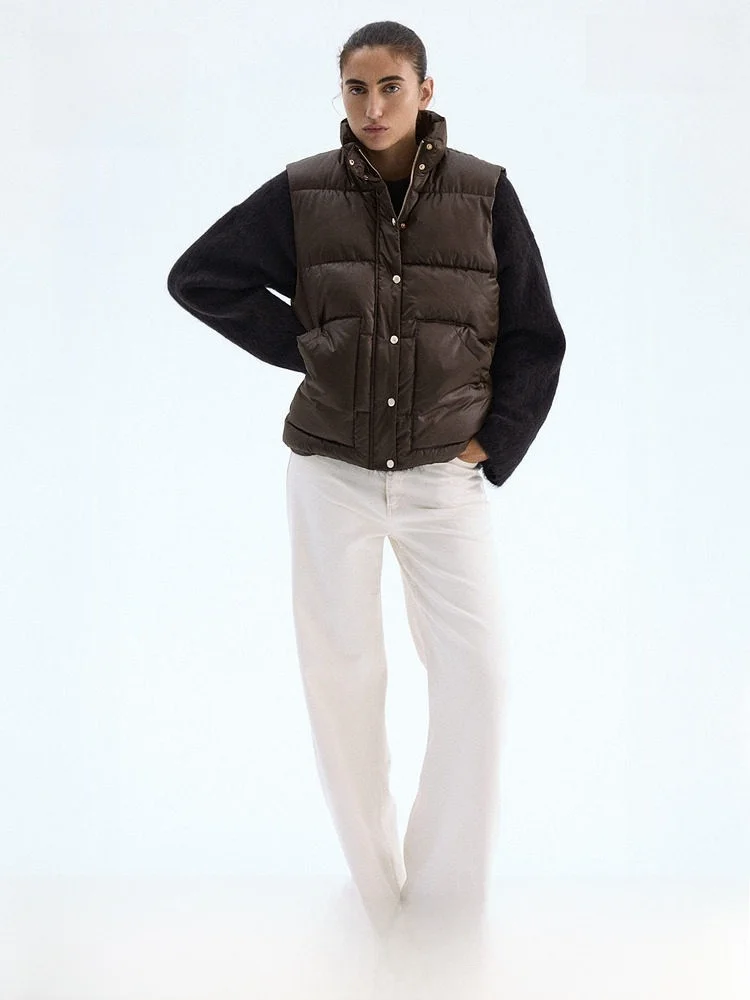 

H&M Women's Cotton Jacket Vest Winter Stand Collar Inner Warmth No Sleeve Cotton Vest 1297448 Polyester Fiber 100%