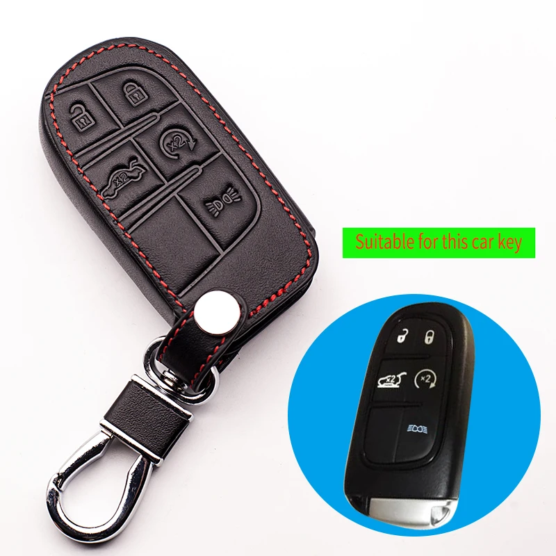 Genuine Leather Car Key Chain Case Cover For Jeep Patriot Grand Cherokee Dodge Journey Chrysler 300C Car Key Shell 5 buttons