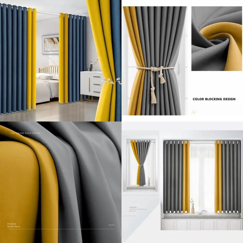 

Thermal Insulated Blackout Curtains, 2-Panel Set, Color Splicing, Room Darkening for Bedrooms