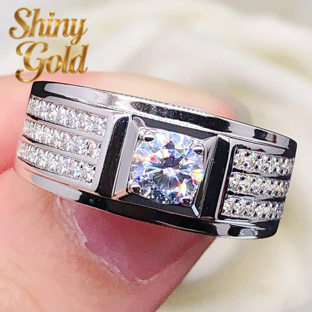 

ShinyGold Phenomenal 0.5Ctw 5.0mm Round Cut D VVS1 Moissanite Diamond Man Ring 14K White Gold Ring AU585 Men Jewelry 181