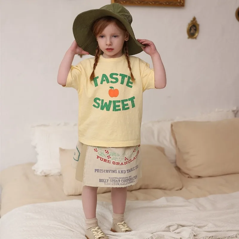 2024 Summer New Kids Tees Cartoon Letters Boys O-Neck Cotton T-shirt Girls Short Sleeve Tops Children Fashion Clothing