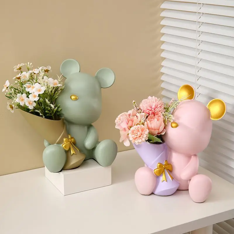 

Creative Bouquet Bear Ornament Home Decor Living Room TV Cabinet Office Desk Decoration Ornament Gift Crafts Kawaii Accessories