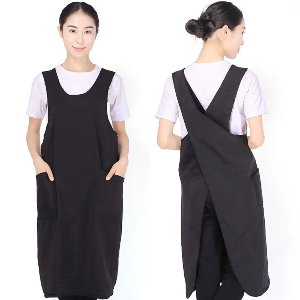 Professional Barber Shop Work Clothes Soft Antistatic Cross Hairdressing Apron with Pockets Unisex Hair Salon Uniforms