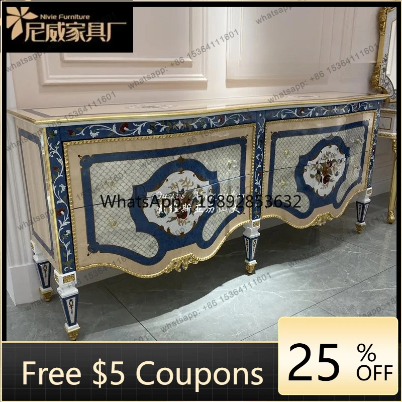 O2-25French Classical Foyer Cabinet Villa Solid Wood Entrance Cabinet Shell Inlaid Side Cabinet Palace Luxury Storage