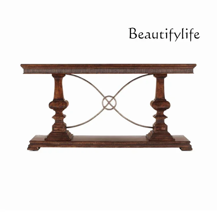 

hh Американский входной столик из цельного дерева, французский креативный входной столик в стиле ретро, светильник, роскошный диван, декоративный стол