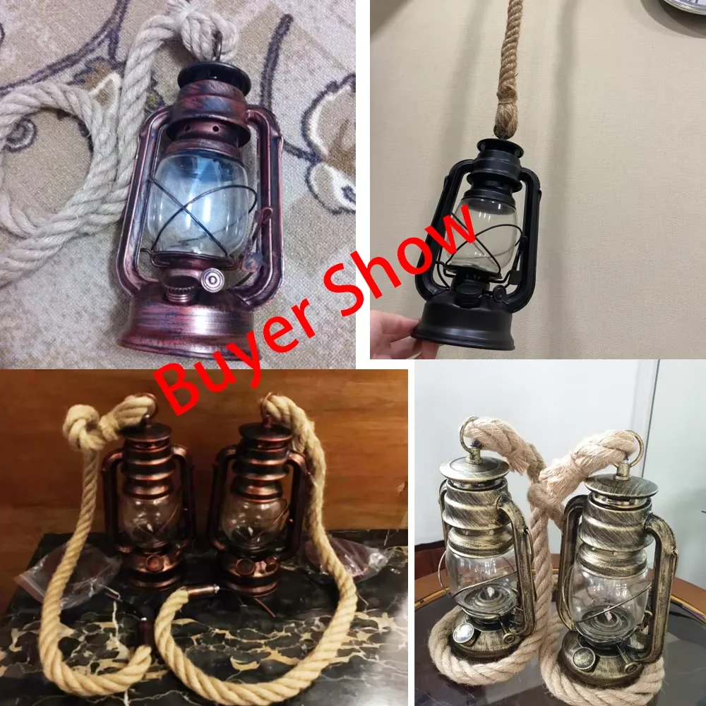 Retro Kerosene Pendant Light Christmas Decoration Lamp Fixture E27 AC110V 220V Hemp Rope Atmosphere Handheld Retro Lamp Lighting