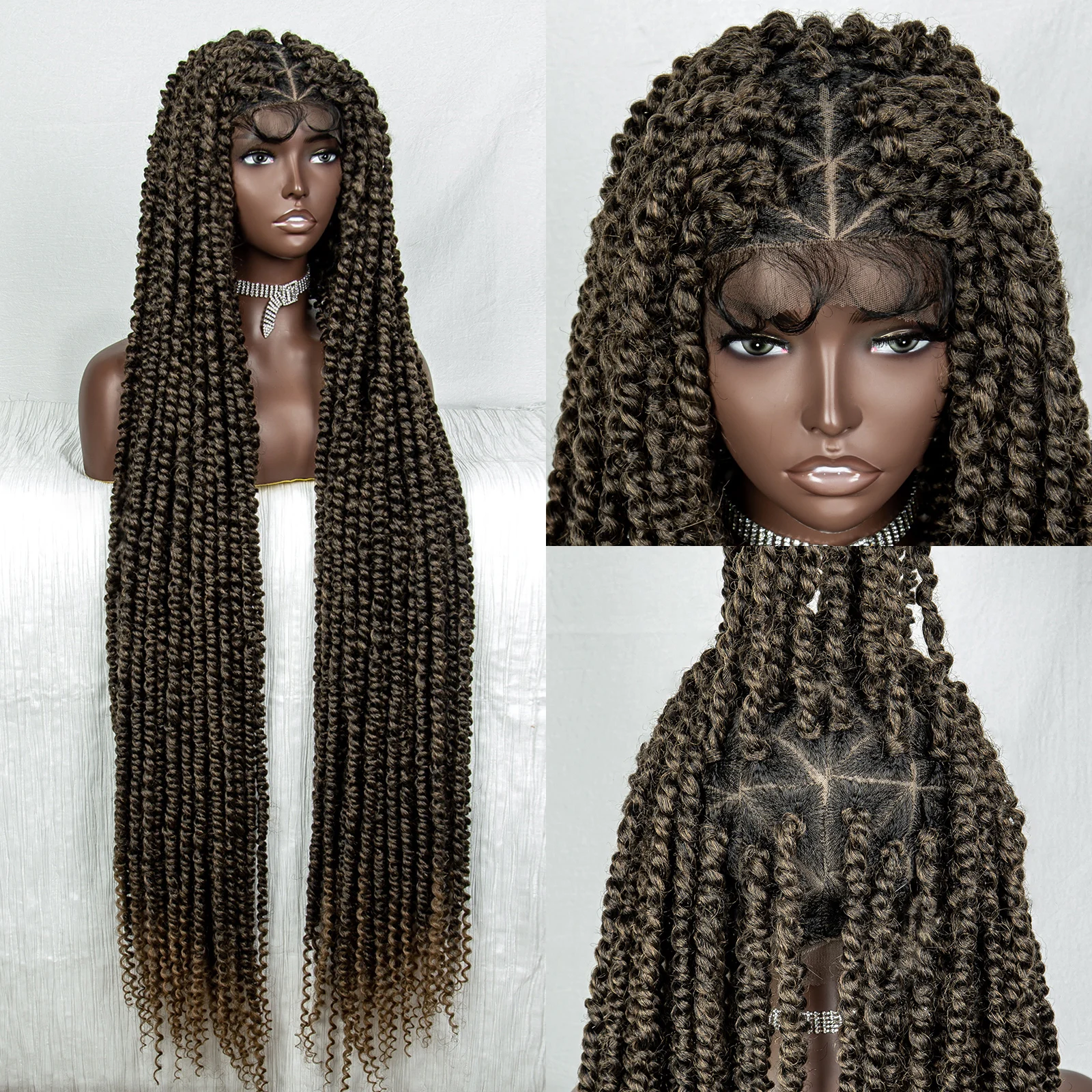 40 Inch Synthetic Full Lace Braided Wigs Knotless Box Braiding Afro American Hair Wig for Women Long Straight Lace Frontal Wig