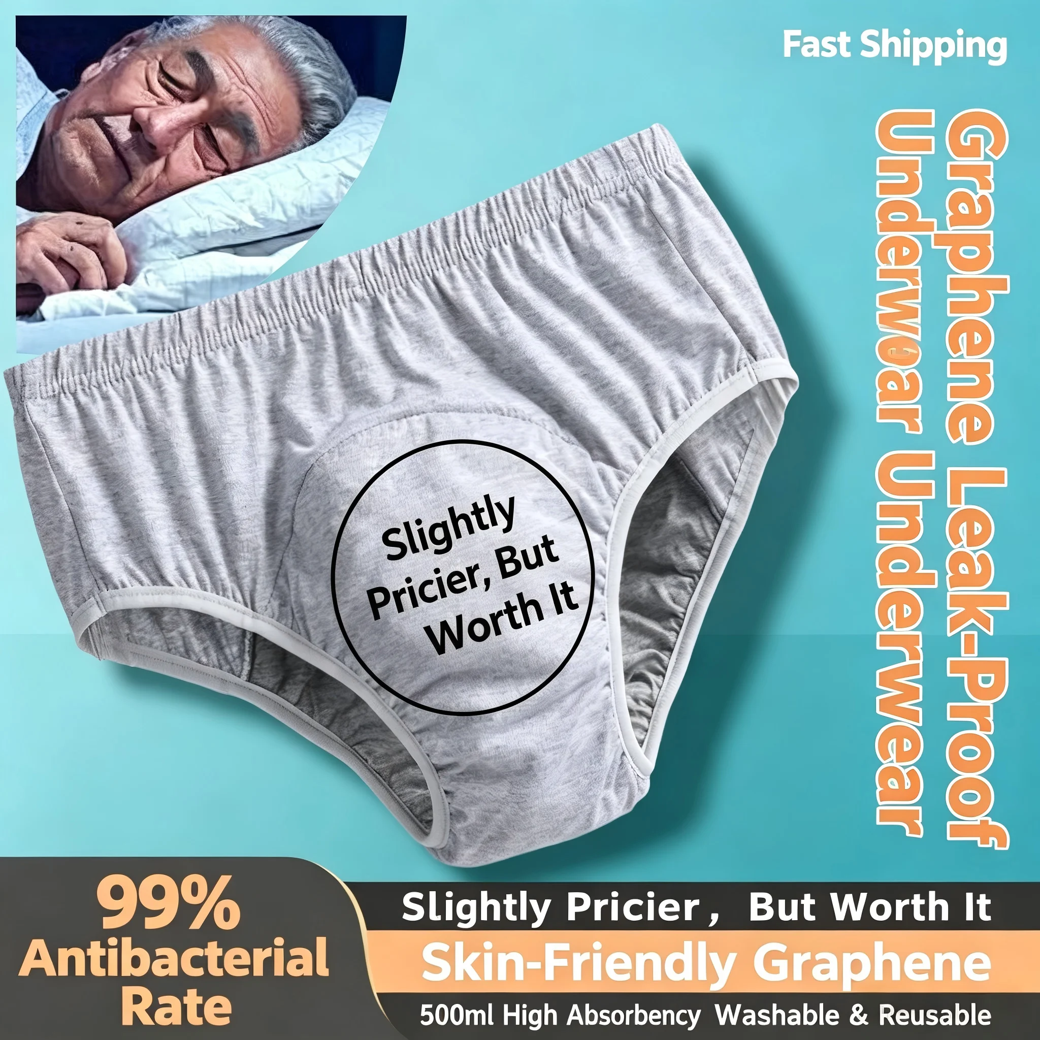 XL-3XL Washable Reusable Adult Cloth Diaper Briefs Soft Breathable Incontinence Underwear for Men Elderly Women No Insert