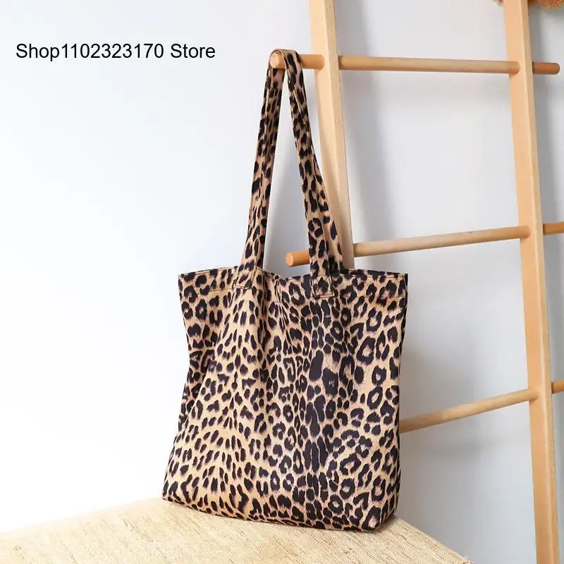 Leopard Print Canvas Casual Shopping Tote Shoulder Handbag Women