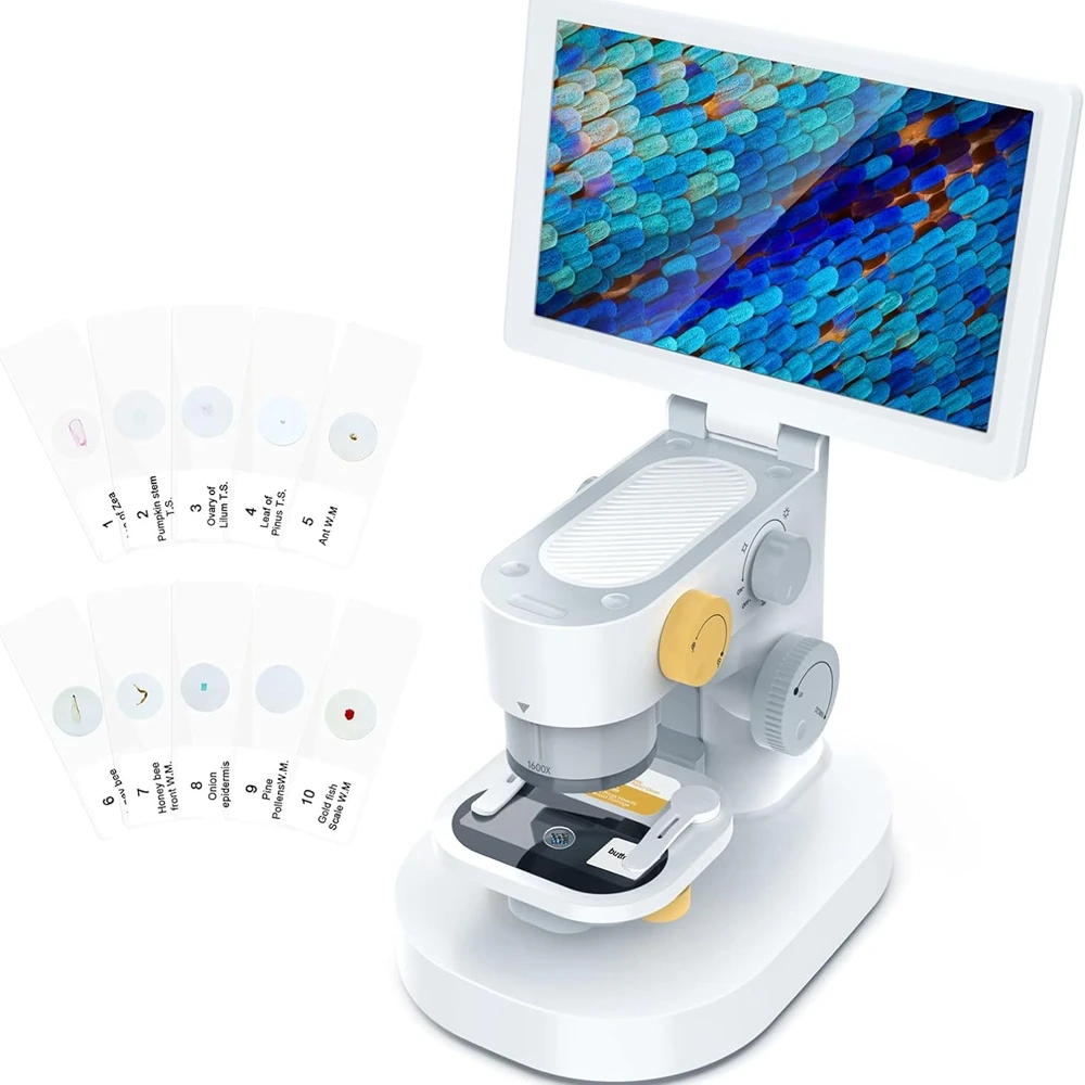 Microscópio Digital Biológico para Crianças 1600x Lentes Ópticas Objetivas Lupa Stem Câmera in Touch Screen Microscópios de Medição