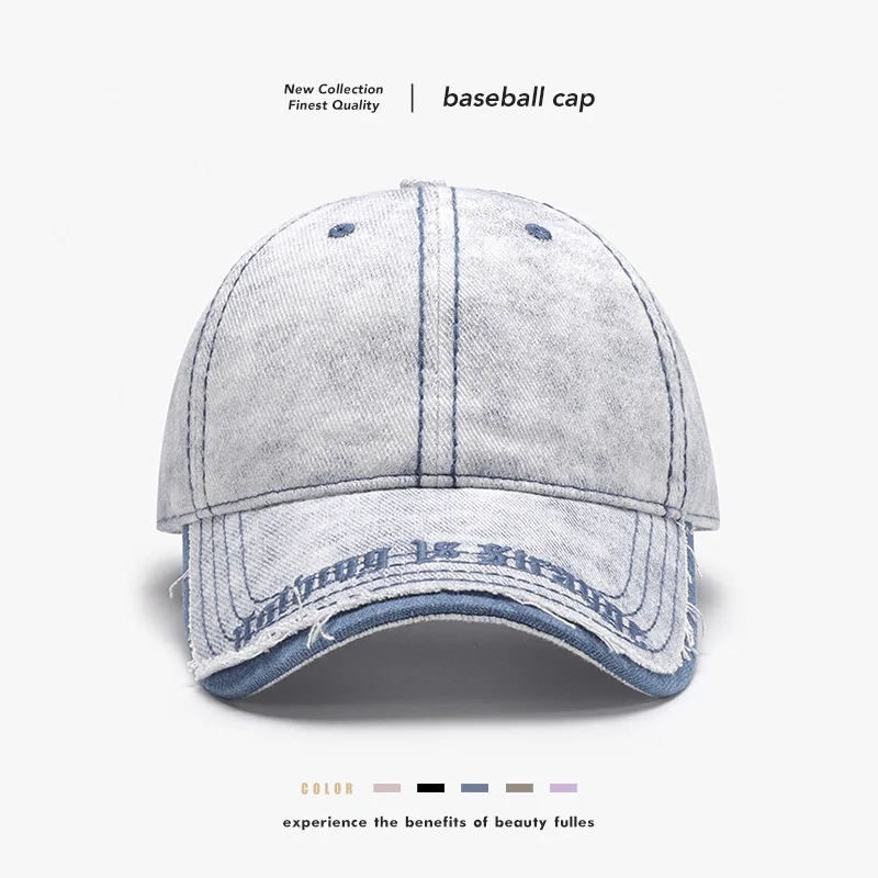 

Vintage Letter Embroidery Washed Cowboy Soft Top Baseball Cap Female Four Seasons Outdoor Breathable Cap Male