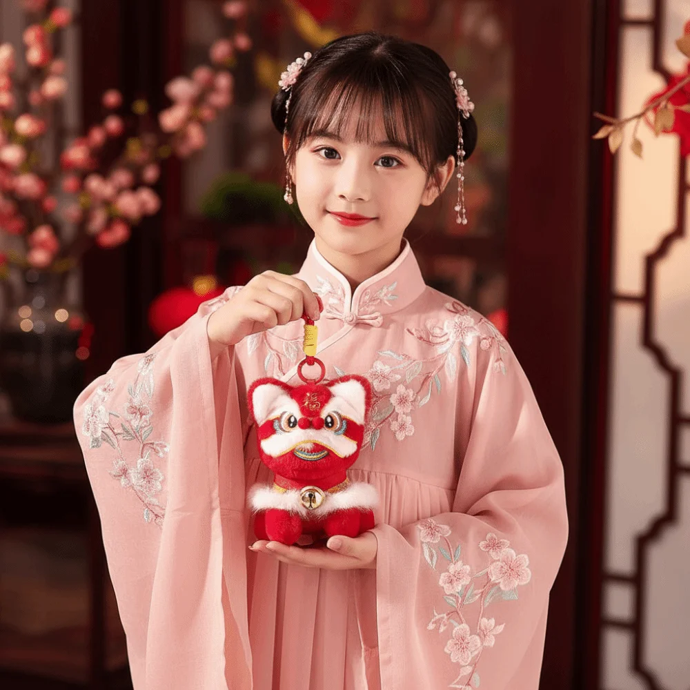 Cartoon Leeuwendans Sleutelhanger Ontwaakt Leeuw Bel Leeuwendans Hanger Jaar van Paard Chinees Nieuwjaar Geschenktas Hangende Accessoires