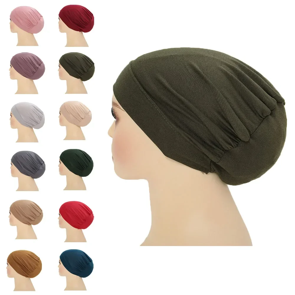

Soft Women Stretch Underscarf Muslim Inner Hijab Hat Beanies Bonnet Femme Musulman Turbante Mujer Hair Loss Head Scarf Ninja Cap