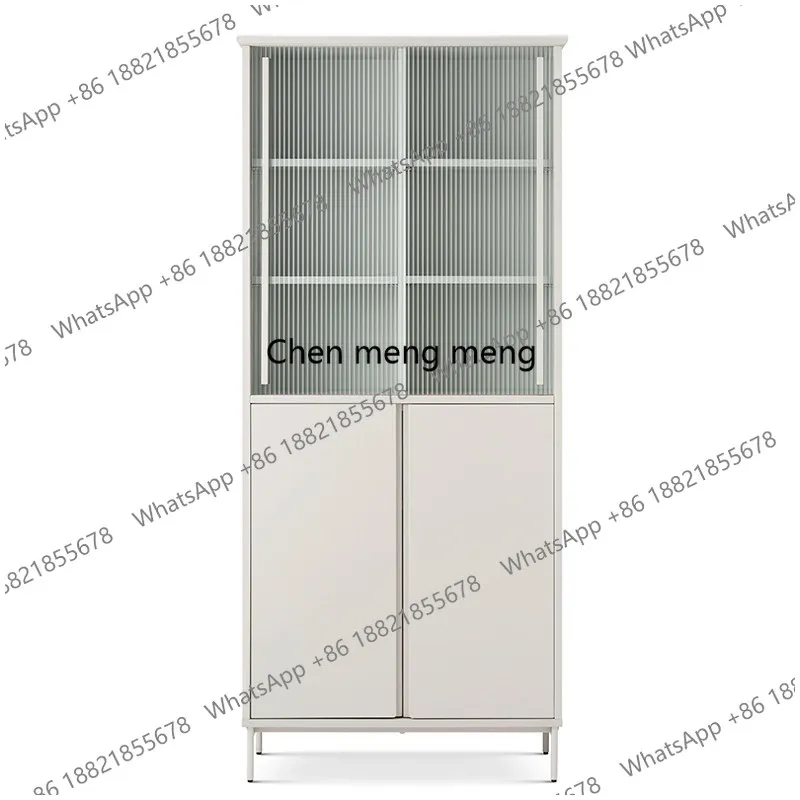 Bookcase solid wood, glass Nordic modern simple wine cabinet cream