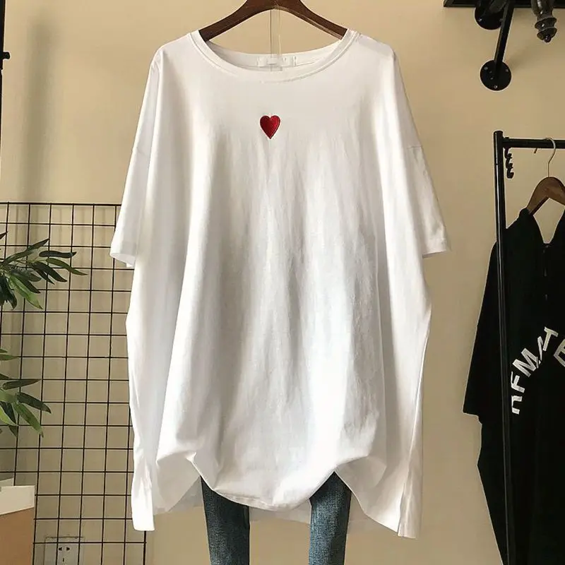 Casualowe, jednokolorowe, letnie luźne, proste damskie, wygodne, dopasowane do siebie t-shirty z pulowerami w wersji średniej