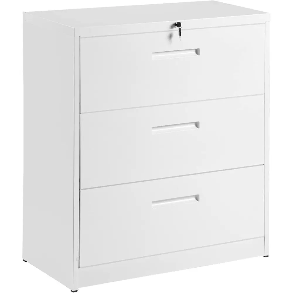 

3 Drawer Metal Lockable Filing Cabinet - Commercial Grade Office Legal and Letter Size (White)