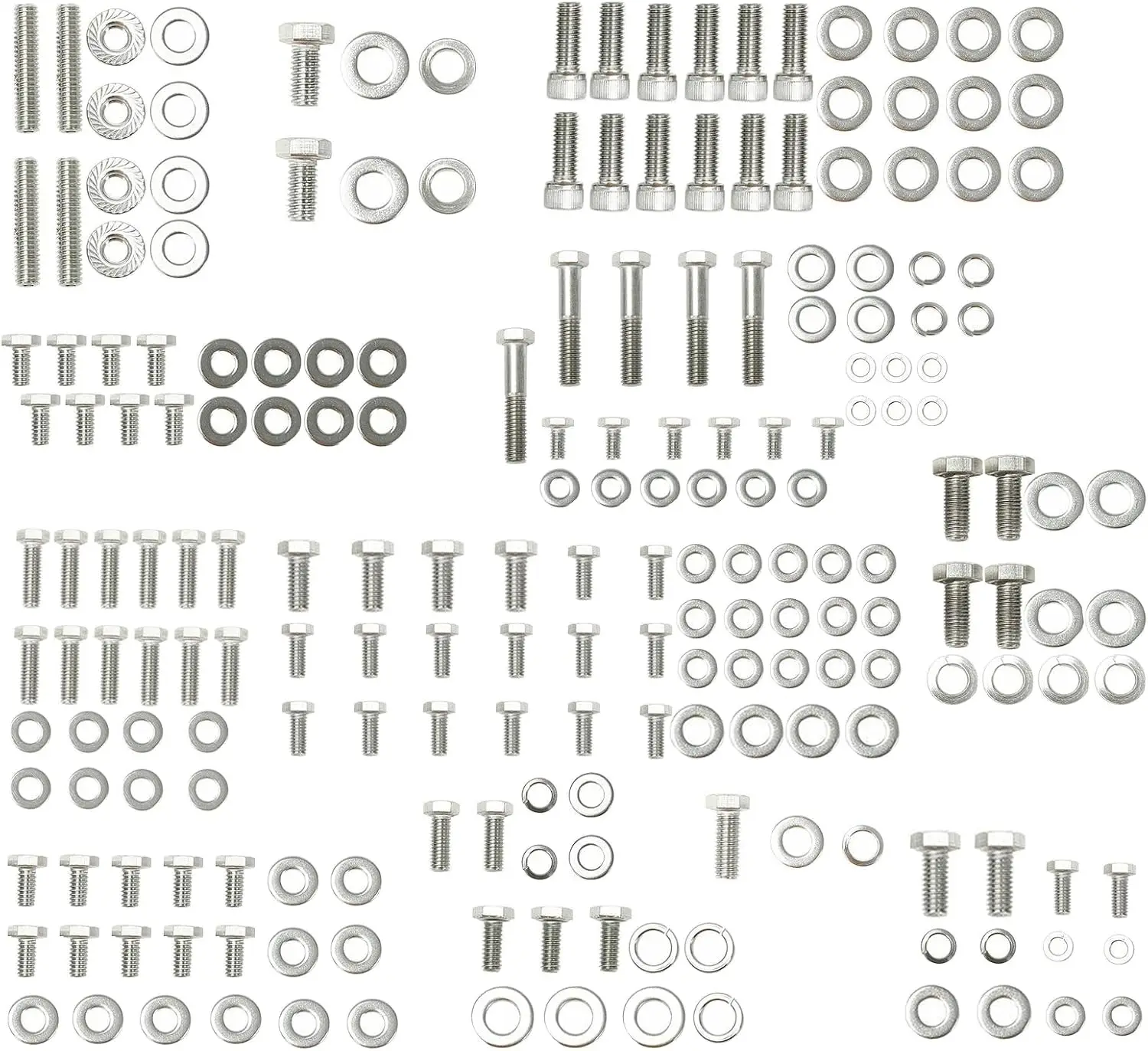 

Stainless Steel Small Block Engine Hex Bolt Kit For Chevy 265 283 302 305 307 327 350 400 SBC Engine (211 Pcs Nuts&Bolts)