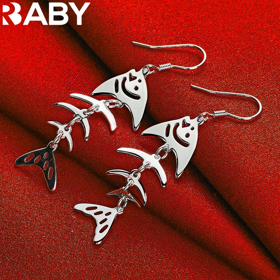 أقراط URBABY من الفضة الإسترليني عيار 925 أقراط متدلية على شكل هيكل السمكة مجوهرات عصرية للحفلات والارتداء اليومي #4