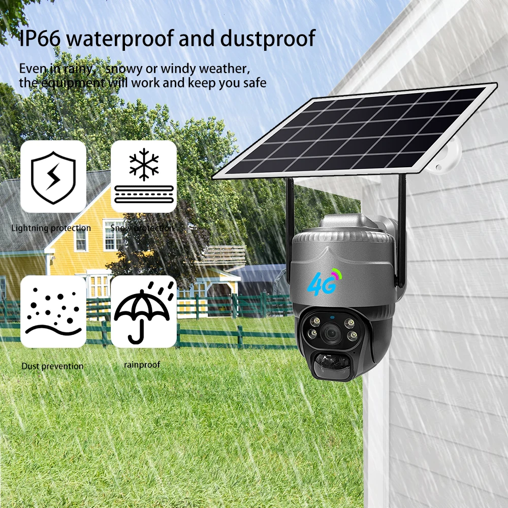 4G SIM Solar Camera Outdoor IP Camara Low Powered Battery PIR Motion Detection Waterproof CCTV Home Security Protection